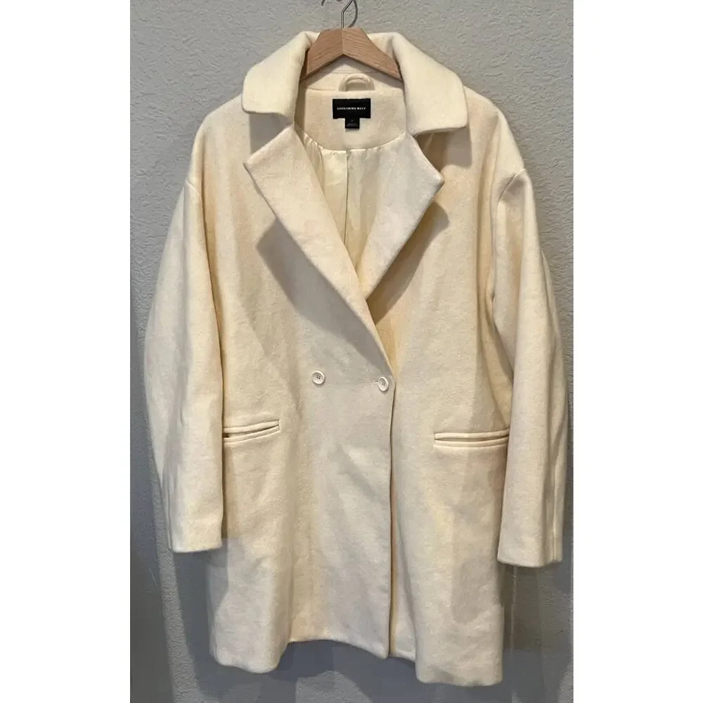 Something Navy Women Double Breasted Jacket in Ivory Size Large